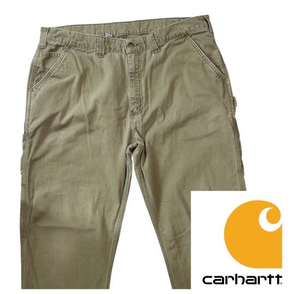 Carhartt Carpenter Canvas Pants‎ Mens Size 40x34 Relaxed Green Workwear B324-ARG - Picture 1 of 12